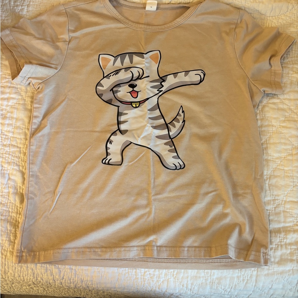 SHEIN Beige Cat Dab T-Shirt